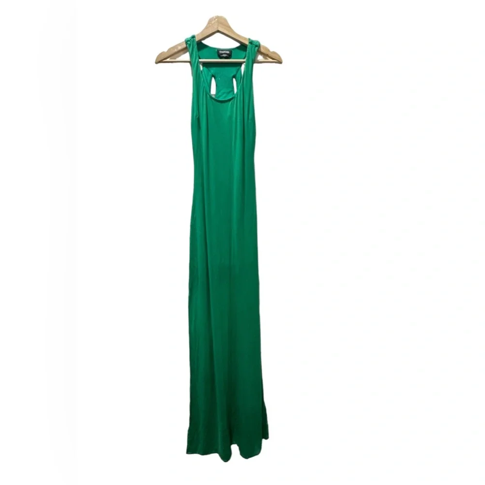 Bebe Green Maxi Dress Cutout Back Small. Side Slits